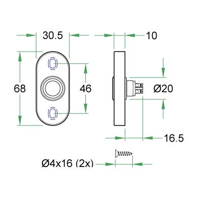 Beldrukker ovaal 68x30.5mm rvs mat - Afbeelding 2