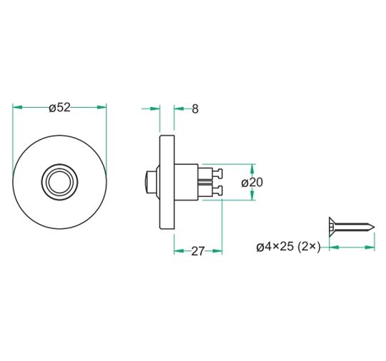 Beldrukker rond ø52mm zwart - Afbeelding 2