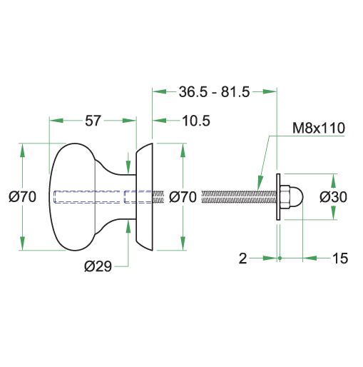 Voordeurknop ORION Ø70mm zwart - Afbeelding 2