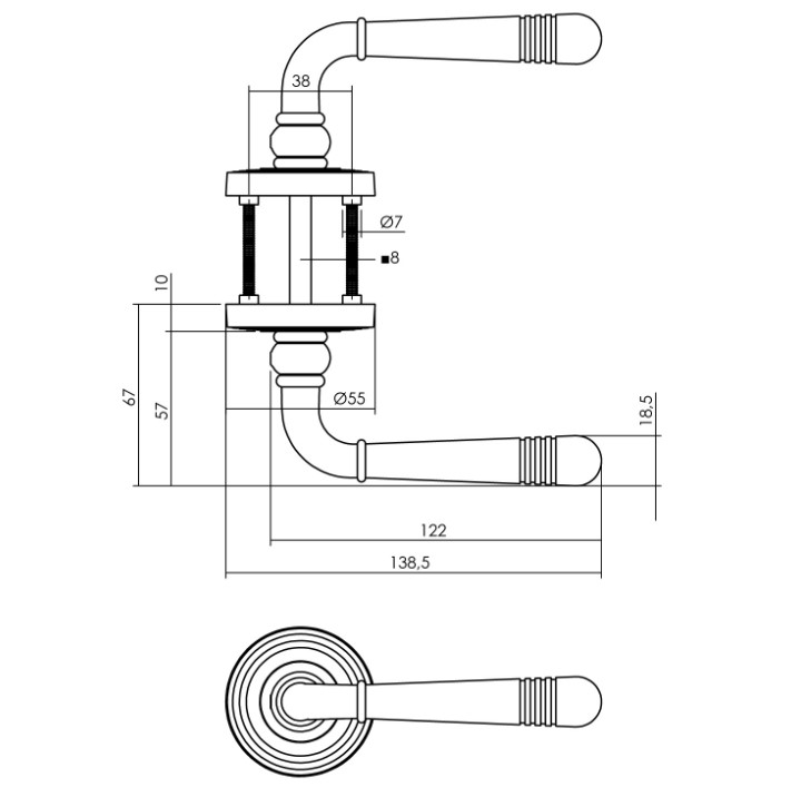 Intersteel enkele deurklink rechts Helena op rozet ø54x9mm zwart - Afbeelding 2