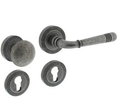 Intersteel wisselgarnituur rechts Helena op rond rozet met ril + pc-plaatjes oud grijs