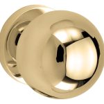 Knopkruk op geveerd rozet Kogel 50mm/Vivo messing gelakt