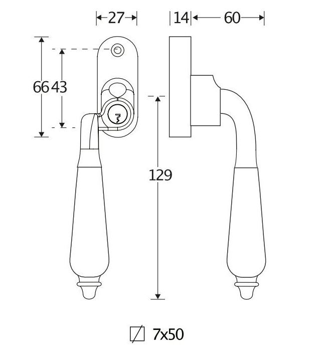 SKG2 Draaikiepgarnituur afsluitbaar Antique ebben/Smal Rechts messing gelakt - Afbeelding 2