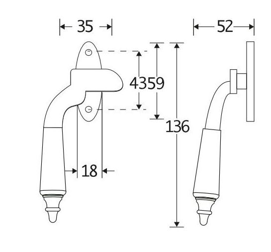 Raamsluiting Met Sluitplaat Rechts Antique ebben glans nikkel - Afbeelding 2