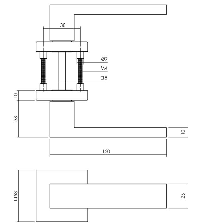 Intersteel Set achterdeurbeslag vierkant deurklink Amsterdam met massieve rozetten rvs - Afbeelding 2