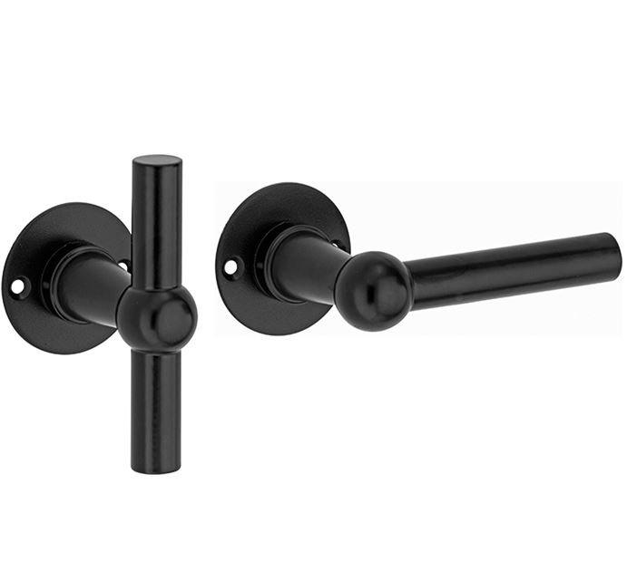 Deurklink op ongeveerd rozet Chemin de Fer L/T 100mm mat zwart