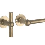 Deurklink op ongeveerd rozet Chemin de Fer L/T 100mm messing antiek