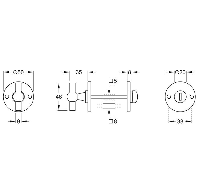 WC-Sluiting 5-8 mm Chemin de Fer 50mm messing ongelakt - Afbeelding 2