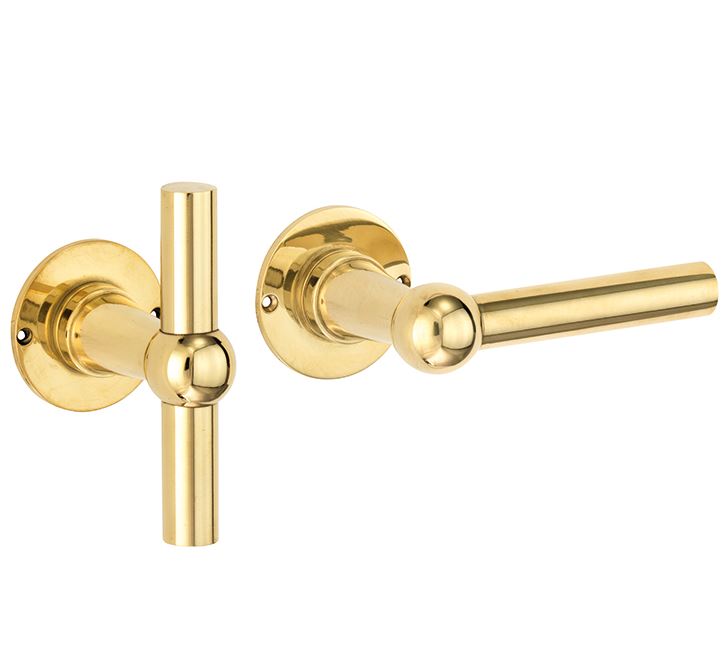 Deurklink op ongeveerd rozet Chemin de Fer L/T 100mm messing ongelakt