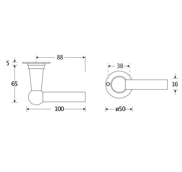 Deurklink op ongeveerd rozet Chemin de Fer 100mm messing ongelakt - Afbeelding 2