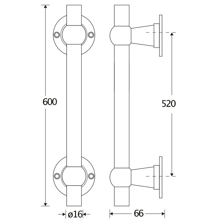 Deurgreep Chemin de Fer 600mm messing antiek - Afbeelding 2