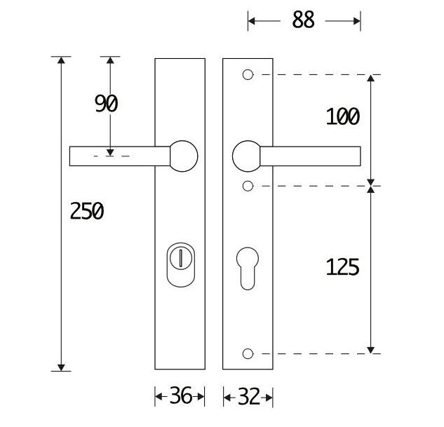 SKG3 PC55 kruk/kruk op smalschild Chemin de fer Links + kerntrekbeveiliging messing ongelakt - Afbeelding 2