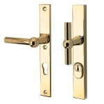 SKG3 PC55 knop/kruk op smalschild Chemin de fer Links + kerntrekbeveiliging messing ongelakt