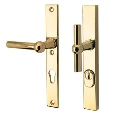 SKG3 PC55 knop/kruk op smalschild Chemin de fer Links + kerntrekbeveiliging messing ongelakt