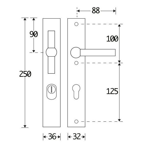 SKG3 PC55 knop/kruk op smalschild Chemin de fer Links + kerntrekbeveiliging messing ongelakt - Afbeelding 2