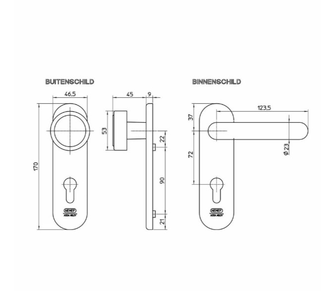 Nemef binnendeurbeslag PC72 knop-kruk brandwerend 2919 zwart - Afbeelding 2