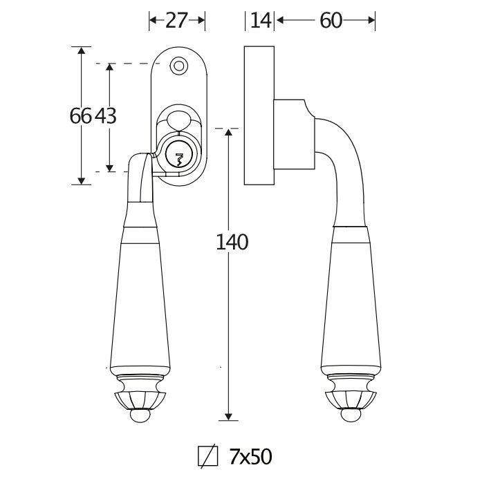 SKG2 Draaikiepgarnituur afsluitbaar Nouveau ebben/Smal Links glans nikkel - Afbeelding 2
