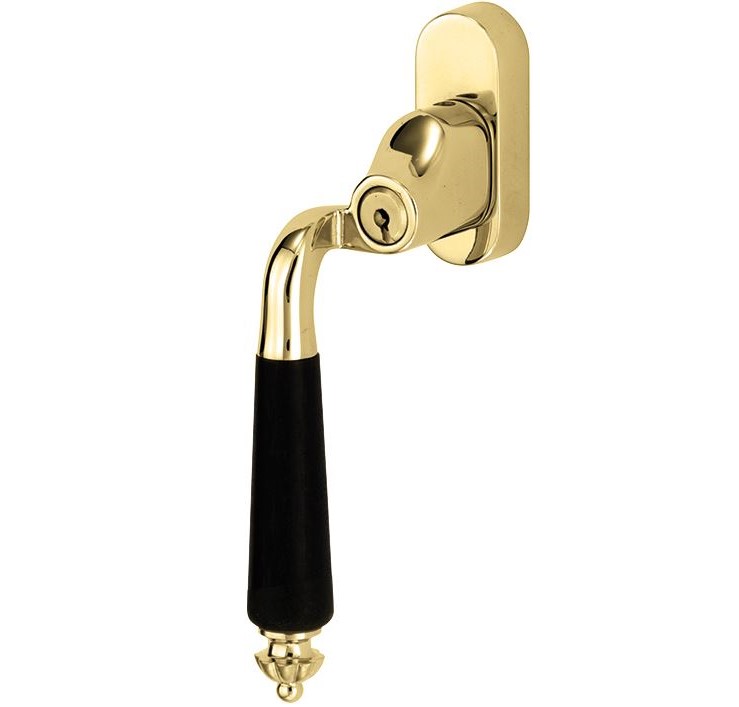 SKG2 Draaikiepgarnituur afsluitbaar Nouveau ebben/Smal Links messing gelakt