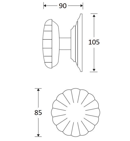 Voordeurknop Nouveau 85mm messing PVD - Afbeelding 2