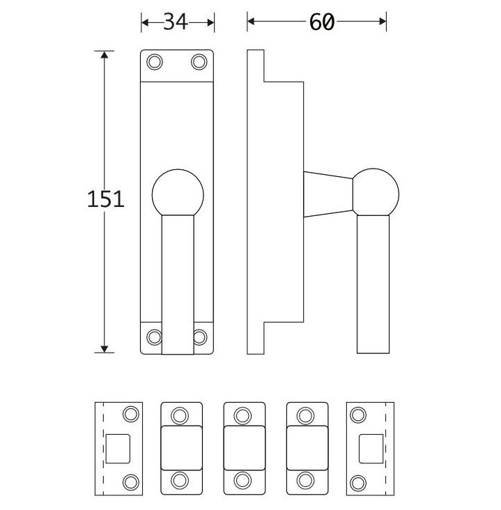 Kruk-espagnolet Chemin de Fer Links messing Ongelakt Inclusief 2 Stangen - Afbeelding 2