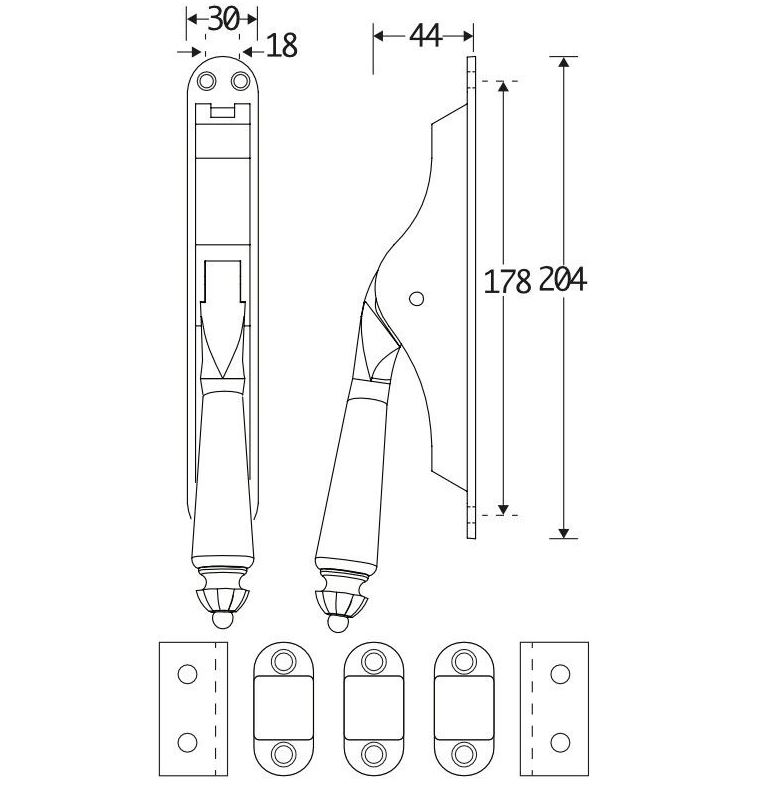 Pomp-espagnolet Nouveau ebben glans nikkel Inclusief 2 Stangen - Afbeelding 2