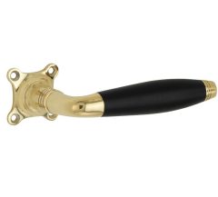 Deurklink op ongeveerd rozet Bonton ebben messing ongelakt