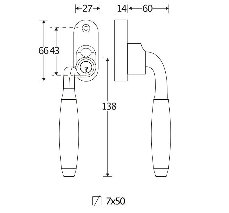 SKG2 Draaikiepgarnituur afsluitbaar Bonton ebben/Smal Links messing ongelakt - Afbeelding 2