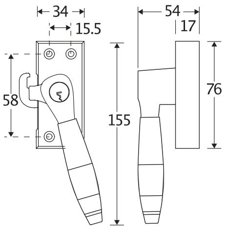SKG Raamsluiting Met Sluitplaat Rechts Bonton ebben messing ongelakt - Afbeelding 2