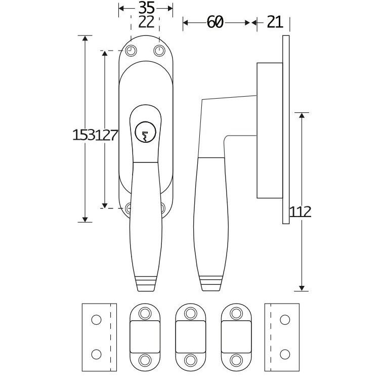 Kruk-espagnolet Afsluitbaar Bonton ebben Links glans nikkel Inclusief 2 Stangen - Afbeelding 2
