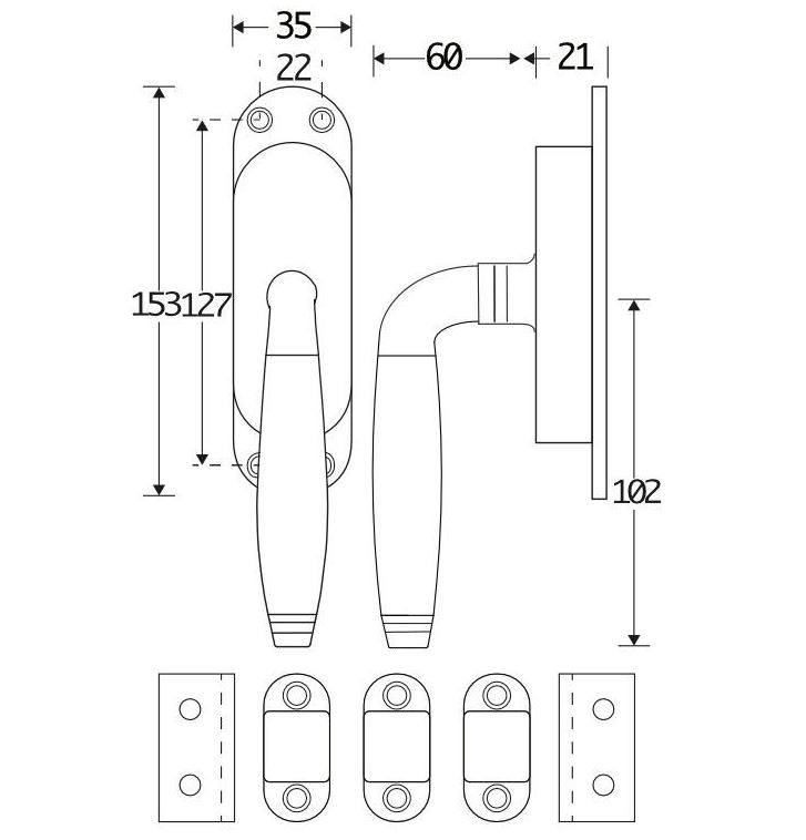 Kruk-espagnolet Bonton ebben Links glans nikkel Inclusief 2 Stangen - Afbeelding 2