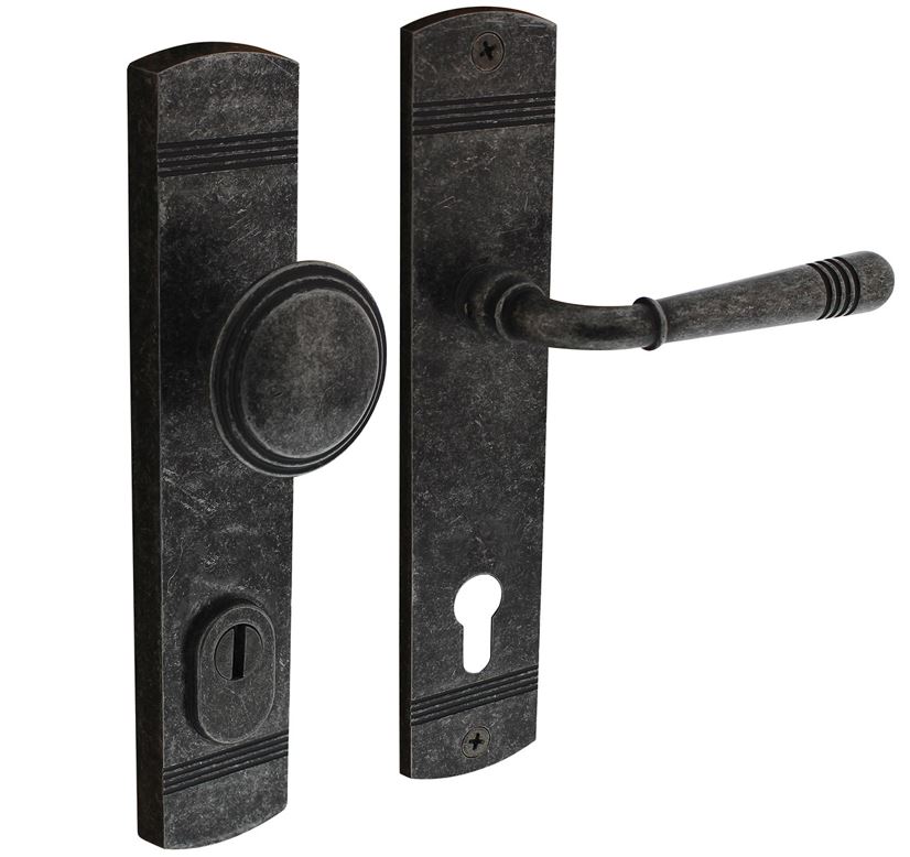 Intersteel voordeurbeslag Helena knop/kruk PC92 met kerntrek beveiliging oud grijs