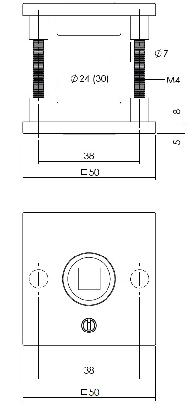 Intersteel rozet vierkant 50x50x5mm met 2-weg veerconstructie rvs zwart - Afbeelding 2