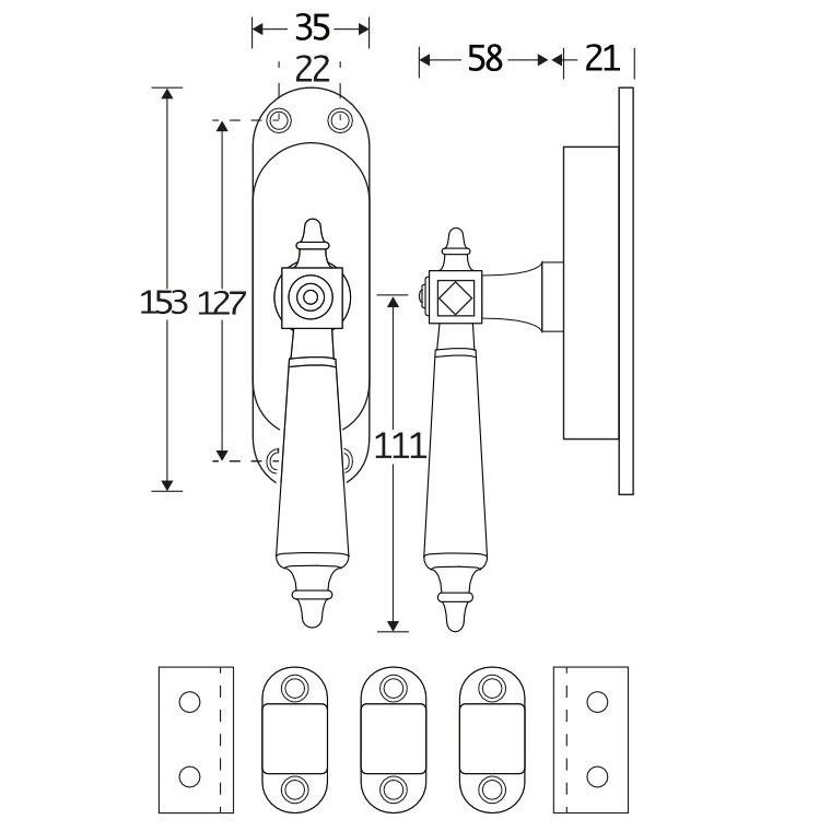 Kruk-espagnolet Roman bakeliet Rechts glans nikkel Inclusief 2 Stangen - Afbeelding 2