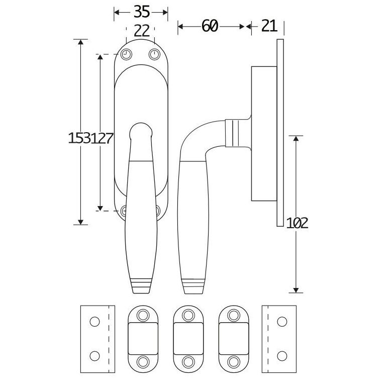 Kruk-espagnolet Bonton Bubinga Links messing Ongelakt Inclusief 2 Stangen - Afbeelding 2