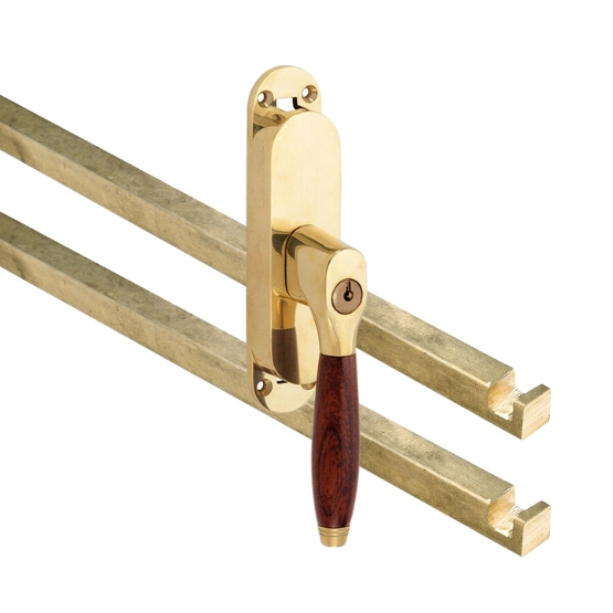 Kruk-espagnolet Afsluitbaar Bonton Bubinga Rechts messing Ongelakt Inclusief 2 Stangen