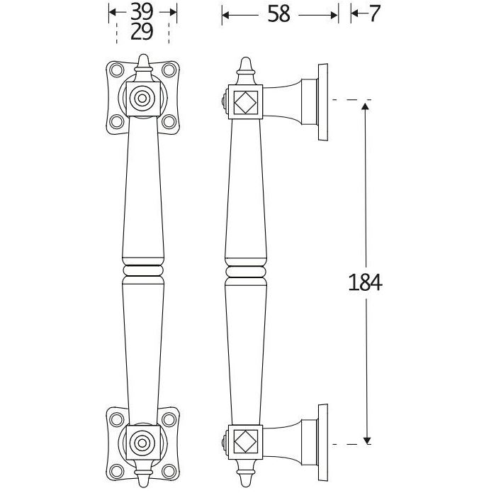 Deurgreep Roman/vierkant messing gelakt - Afbeelding 2