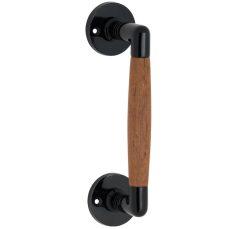 Deurgreep Ton teak rond rozet mat zwart