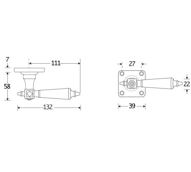 Deurklink op geveerd vierkant rozet Roman bakeliet glans nikkel - Afbeelding 2