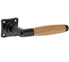 Deurklink op geveerd vierkant rozet Ton teak mat zwart