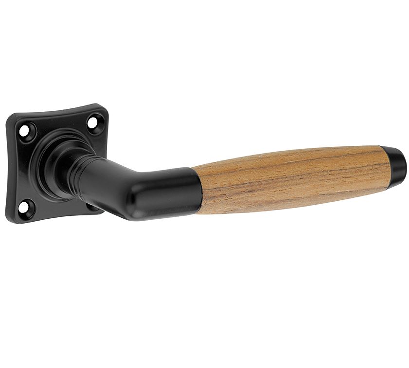 Deurklink op geveerd vierkant rozet Ton teak mat zwart