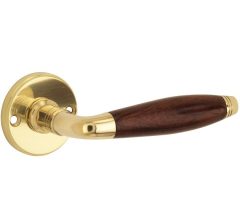 Deurklink op ongeveerd rozet Bonton bubinga/facet messing ongelakt