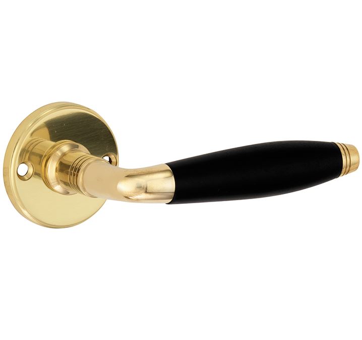 Deurklink op ongeveerd rozet Bonton ebben/facet messing ongelakt