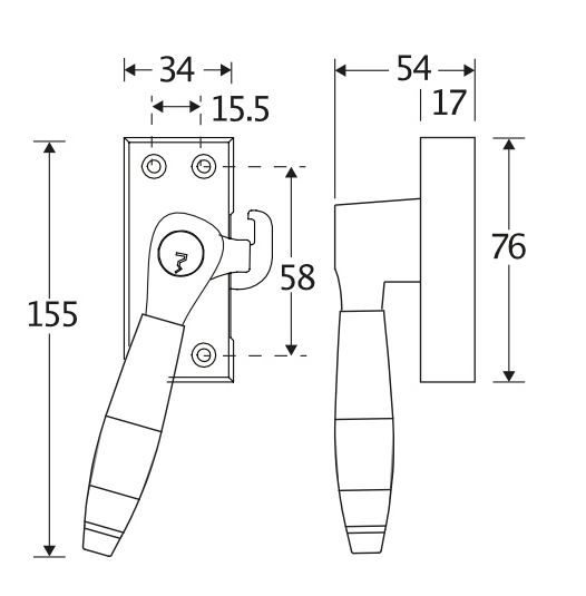 SKG Raamsluiting Met Sluitplaat Rechts Bonton bubinga messing ongelakt - Afbeelding 2