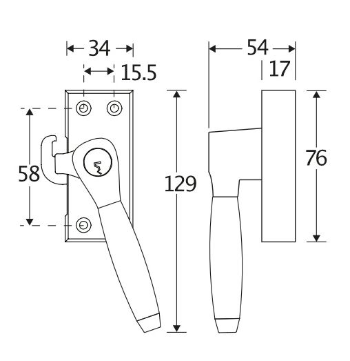SKG Raamsluiting Met Sluitplaat Rechts Ton teak mat zwart - Afbeelding 2