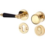 SKG3 knop/kruk op rozet Roman bakeliet Links + kerntrekbeveiliging messing gelakt/messing PVD