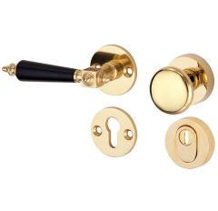 SKG3 knop/kruk op rozet Roman bakeliet Links + kerntrekbeveiliging messing gelakt/messing PVD