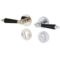 SKG3 kruk/kruk op rozet Roman bakeliet Links + kerntrekbeveiliging glans nikkel/glans chroom