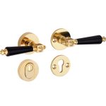 SKG3 kruk/kruk op rozet Roman bakeliet Rechts + kerntrekbeveiliging messing gelakt/messing PVD