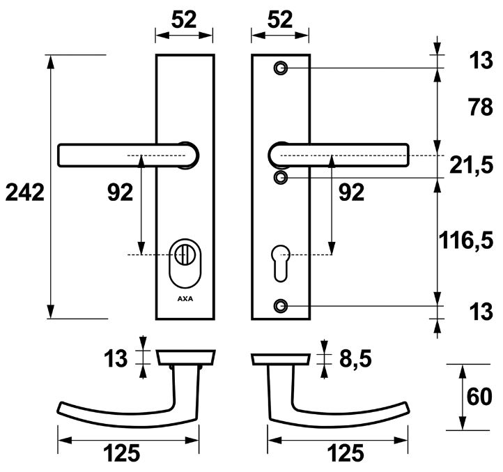 AXA Basic veiligheidsbeslag PC55 SKG3 met kerntrekbeveiliging kruk/kruk - Afbeelding 2