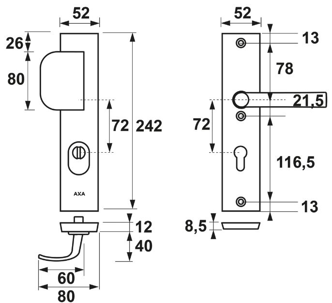AXA Basic veiligheidsbeslag PC72 SKG3 met kerntrekbeveiliging D-greep/kruk - Afbeelding 2